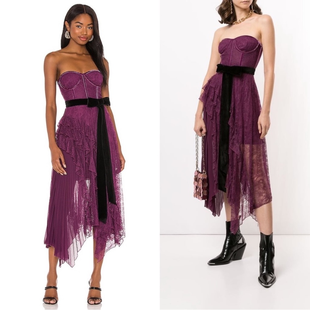 Alice + Olivia Bree Bustier Ruffle Handkerchief Dress in Boysenberry Size 2